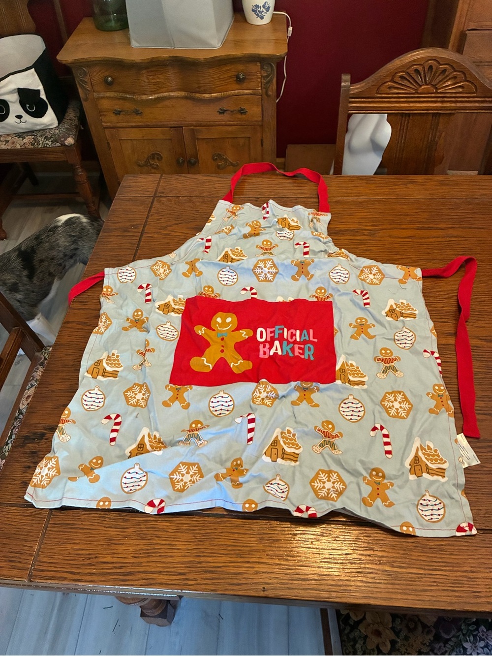 Holiday Gingerbread Apron with Red Pocket - Official Baker